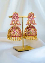 Statement Ruby Kundan Jhumka (Antique Gold) EAR001423 - Image 2