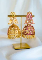 Statement Ruby Kundan Jhumka (Antique Gold) EAR001423 - Image 3