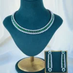 Studded Green Hasli Necklace Set (Silver) NEC001193
