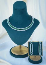 Studded Green Hasli Necklace Set (Silver) NEC001193