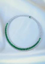 Studded Green Hasli Necklace Set (Silver) NEC001193 - Image 2