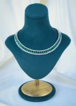 Studded Green Hasli Necklace Set (Silver) NEC001193 - Image 3