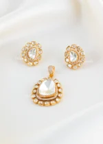 Teardrop Kundan Pendant Set (Yellow Gold) PSET02441