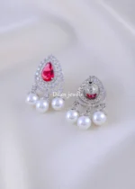Teardrop Majesty Pink Earrings (Silver) EAR002083 - Image 3