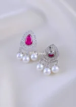 Teardrop Majesty Ruby Earrings (Silver) EAR002084 - Image 3