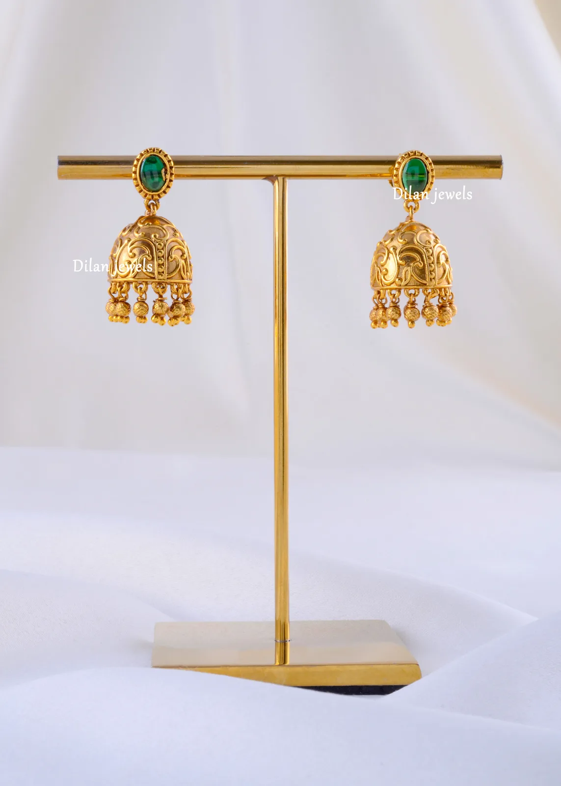 Temple-Glow-Carved-Jhumkas-Yellow-Gold-EAR002292a Temple Glow Carved Jhumkas (Yellow Gold) EAR002292 - Image 1