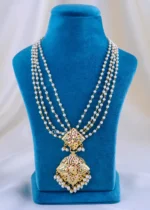 The Kundan Pearl Multicolor Necklace Set (Yellow Gold) NEC002353 - Image 2