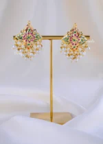 The Kundan Pearl Multicolor Necklace Set (Yellow Gold) NEC002353 - Image 3