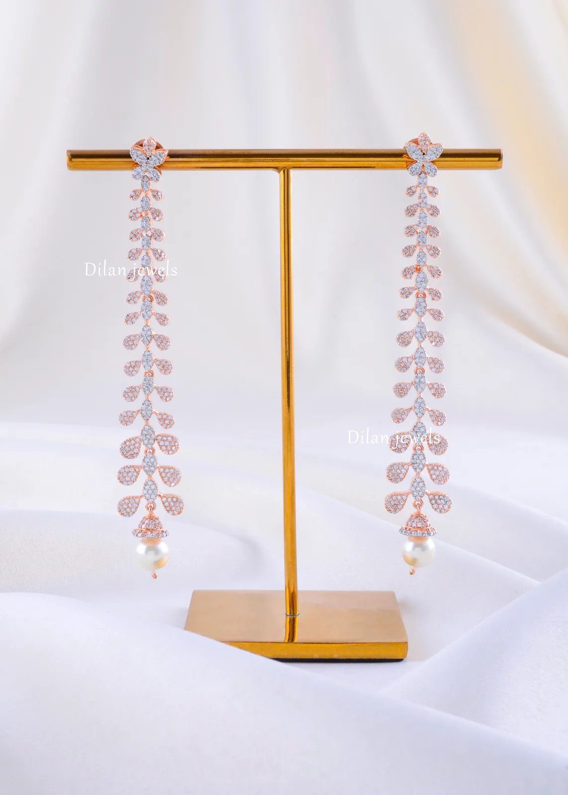 The-Pearl-Leaf-Waterfall-Earring-Rose-Gold-EAR002329a The Pearl Leaf Waterfall Earring (Rose Gold) EAR002329 - Image 1