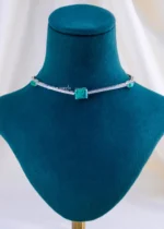 The Radiant Green Stone Bridal Set (Silver) NEC002346 - Image 2