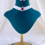 The Ruby Royale Pearl Necklace Set (Silver) NEC002345