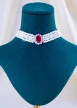 The Ruby Royale Pearl Necklace Set (Silver) NEC002345 - Image 2