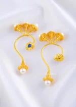 The Sapphire Floral Pearl Earcuff (Yellow Gold) EAR002341 - Image 3