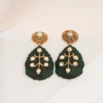 Trending Kundan Green Earrings (Yellow Gold) EAR000606