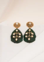 Trending Kundan Green Earrings (Yellow Gold) EAR000606