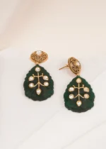 Trending Kundan Green Earrings (Yellow Gold) EAR000606 - Image 2
