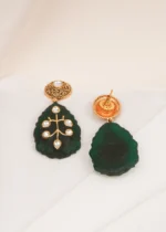 Trending Kundan Green Earrings (Yellow Gold) EAR000606 - Image 3