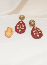 Trending Kundan Red Earrings (Yellow Gold) EAR000581 - Image 2