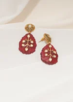 Trending Kundan Red Earrings (Yellow Gold) EAR000581 - Image 3
