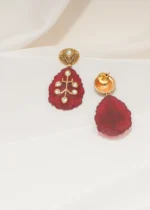 Trending Kundan Red Earrings (Yellow Gold) EAR000581 - Image 4