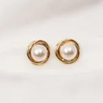 Trendy Pearl Studs (Yellow Gold) EAR000696