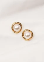 Trendy Pearl Studs (Yellow Gold) EAR000696 - Image 3