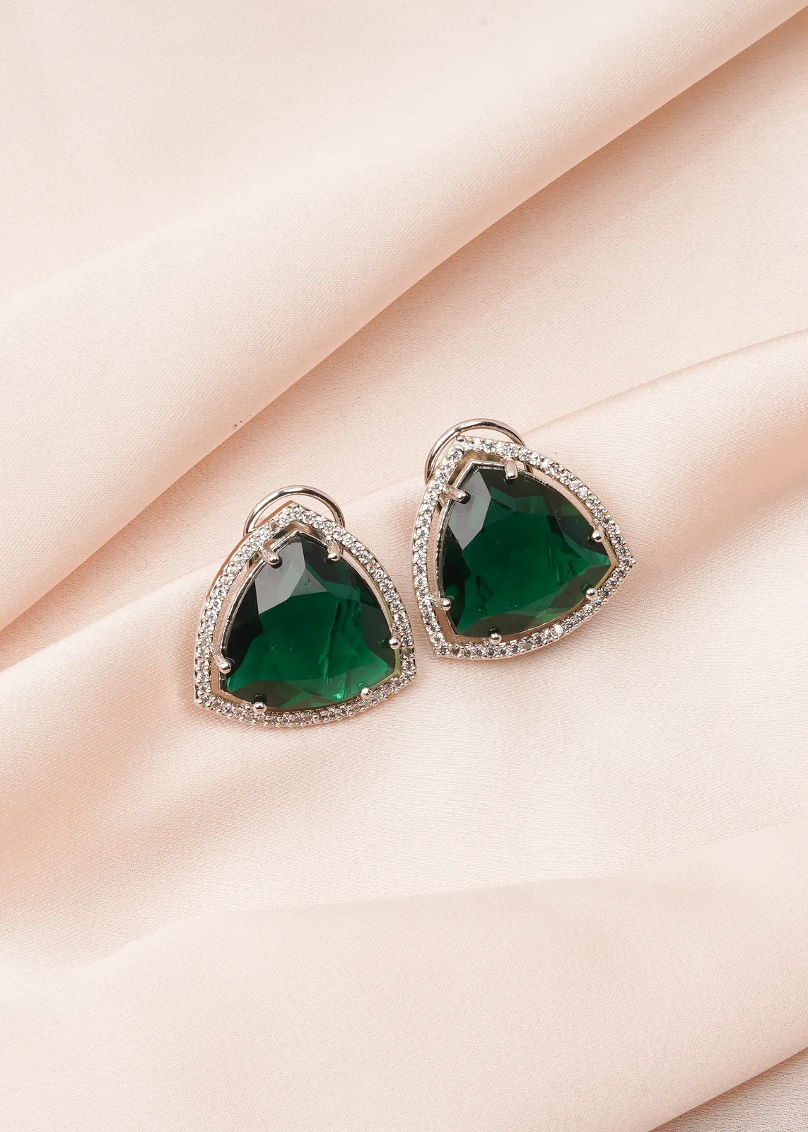Triangle-Emerald-Green-Earrings-Silver-EAR000762a Triangle Emerald Green Earrings (Silver) EAR000762 - Image 1