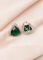 Triangle Emerald Green Earrings (Silver) EAR000762 - Image 2