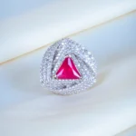 Triangle Ruby Red Cocktail Ring (Silver) RING01199