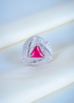 Triangle Ruby Red Cocktail Ring (Silver) RING01199