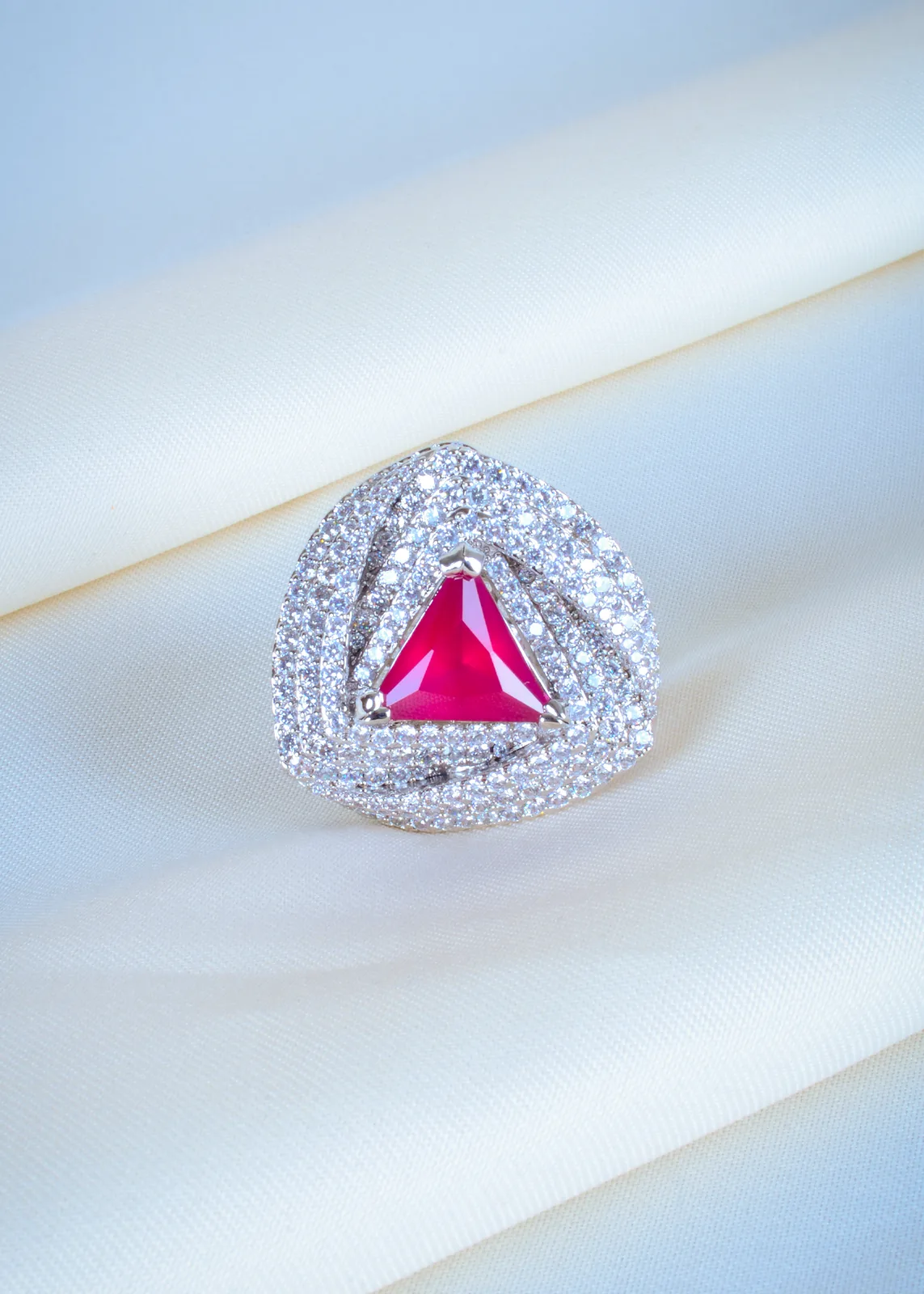 Triangle-Ruby-Red-Cocktail-Ring-Silver-RING01199a Triangle Ruby Red Cocktail Ring (Silver) RING01199 - Image 1