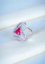 Triangle Ruby Red Cocktail Ring (Silver) RING01199 - Image 2
