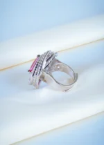 Triangle Ruby Red Cocktail Ring (Silver) RING01199 - Image 3