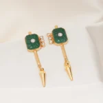 Tribal Art Earrings Green (Yellow Gold) EAR000556