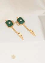 Tribal Art Earrings Green (Yellow Gold) EAR000556 - Image 3