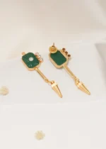 Tribal Art Earrings Green (Yellow Gold) EAR000556 - Image 4