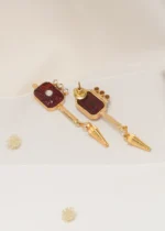 Tribal Art Earrings Red (Yellow Gold) EAR000555 - Image 3