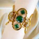 Tribal Cuff Green Bracelet (Antique Gold) BRA001296