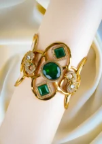 Tribal Cuff Green Bracelet (Antique Gold) BRA001296