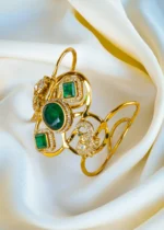 Tribal Cuff Green Bracelet (Antique Gold) BRA001296 - Image 2