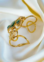 Tribal Cuff Green Bracelet (Antique Gold) BRA001296 - Image 3