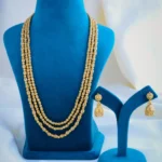 Triple Layered Matar Mala Necklace Set (Antique Gold) NEC000913