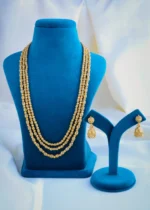 Triple Layered Matar Mala Necklace Set (Antique Gold) NEC000913