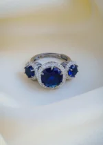 Triple Stone Blue Ring (Antique Silver) RING00939