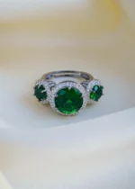Triple Stone Green Ring (Antique Silver) RING00937