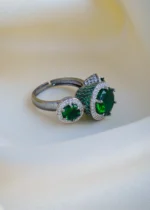 Triple Stone Green Ring (Antique Silver) RING00937 - Image 3