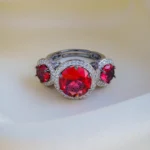 Triple Stone Red Ring (Antique Silver) RING00938