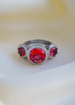 Triple Stone Red Ring (Antique Silver) RING00938