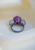 Triple Stone Red Ring (Antique Silver) RING00938 - Image 4