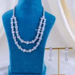 Twin Heart Radiance AD Necklace Set (Silver) NEC002266